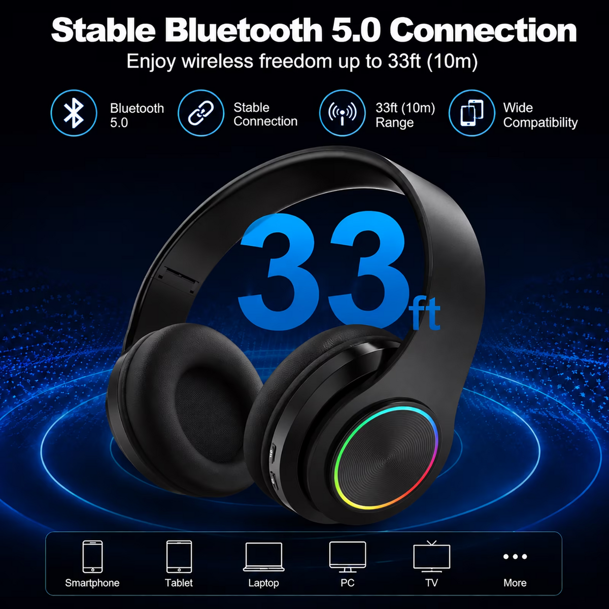 Leyeet Bluetooth Over-Ear Headphones, Noise Canceling Wireless Headphones with Inside Microphone, Adjustable Lightweight Headset Easy Carry & Soft Earpads, Foldable Headset for Travel Office B39