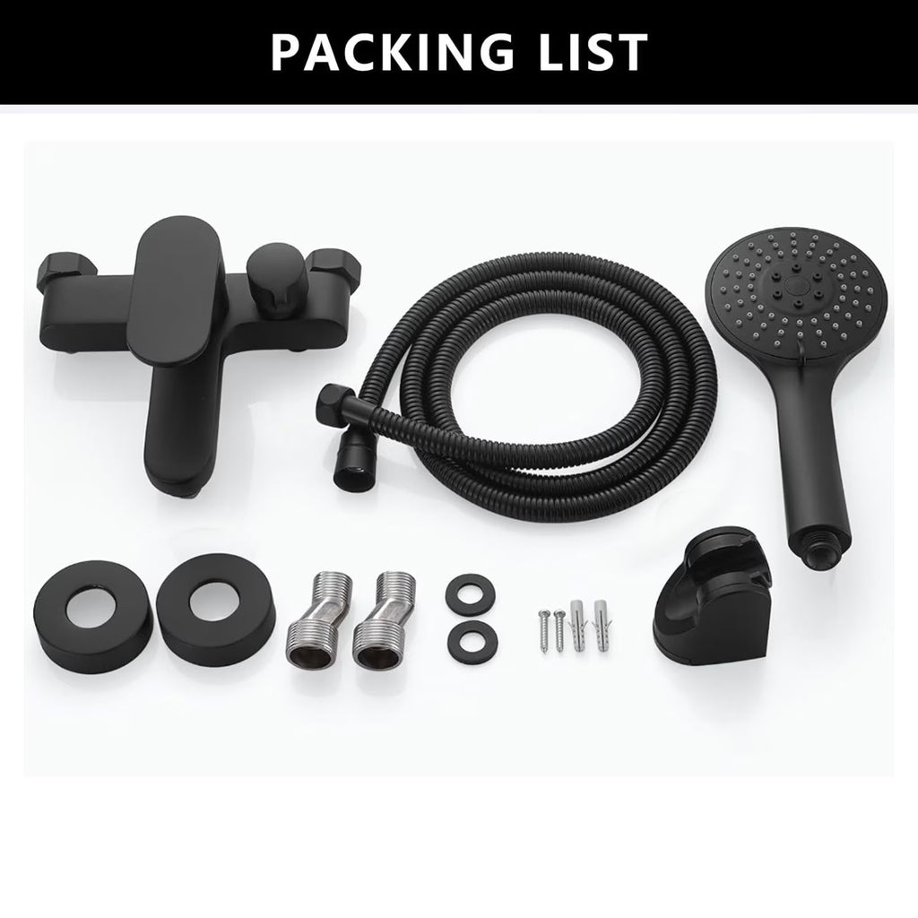 Diceevil Matte Black Bathtub Faucet with Hand Shower Sprayer, Single Handle Shower Mixer Tap with 1.5m Hose, Center Bathroom Tub Faucet, Bathtub Mixer Tap with Shower Head 3 Functions, Bath Fittings Set