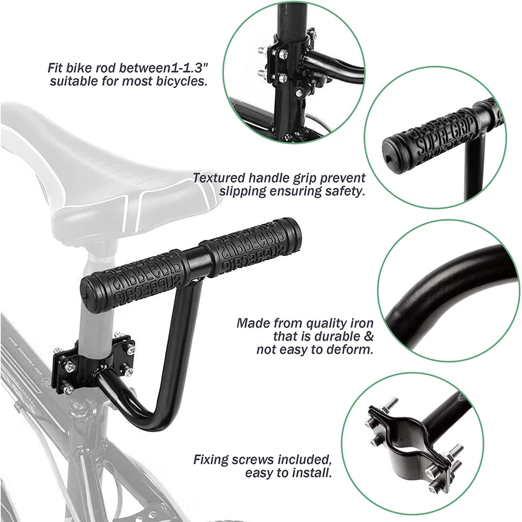 Hinzonek Bike Rear Seat Kit, Cushioned Back Seat + Backrest + Non-slip Handrails + Foldable Hidden Footrests + Handlebar Bell, Rear Bicycle Seat for Adults,Black