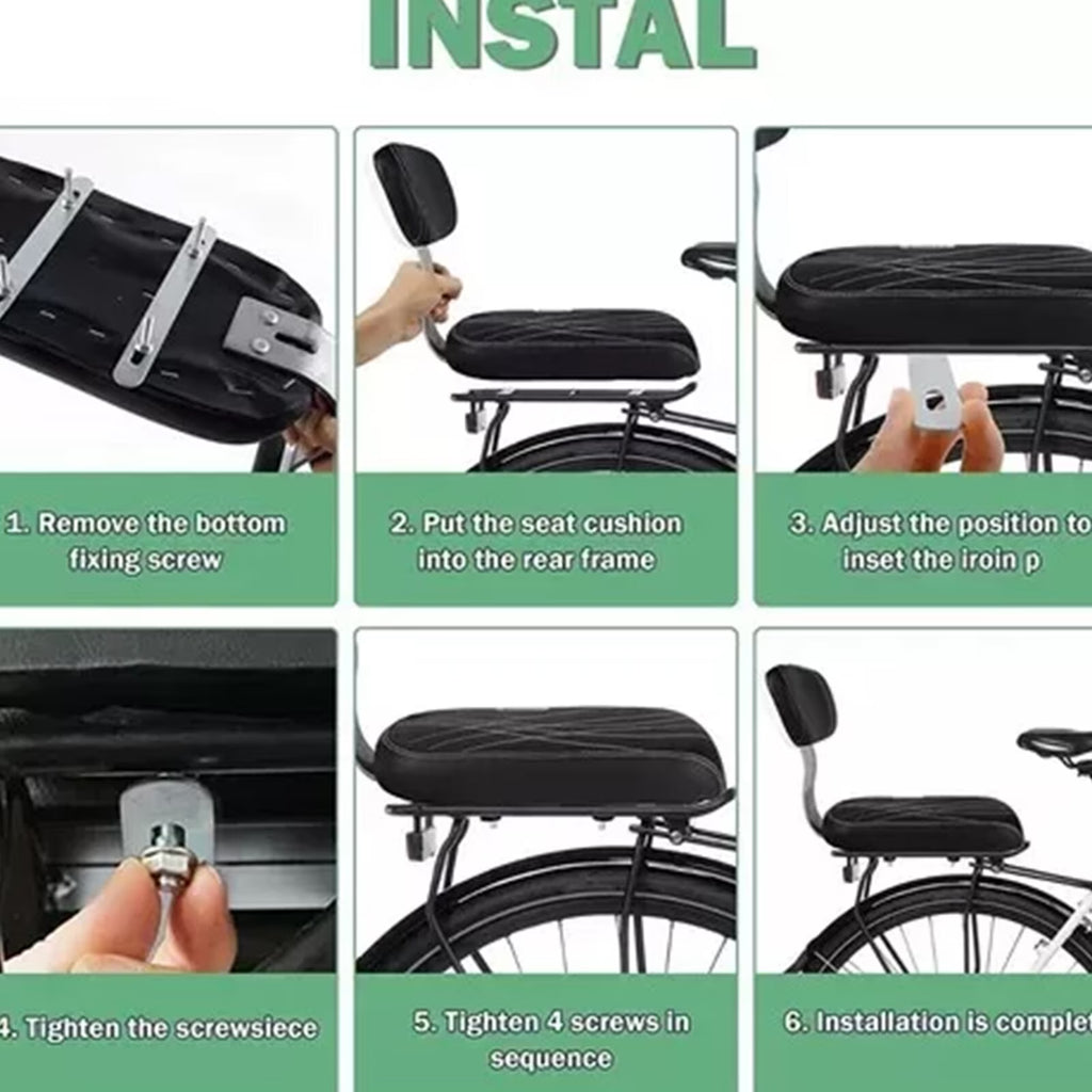 Hinzonek Bike Rear Seat Kit, Cushioned Back Seat + Backrest + Non-slip Handrails + Foldable Hidden Footrests + Handlebar Bell, Rear Bicycle Seat for Adults,Black