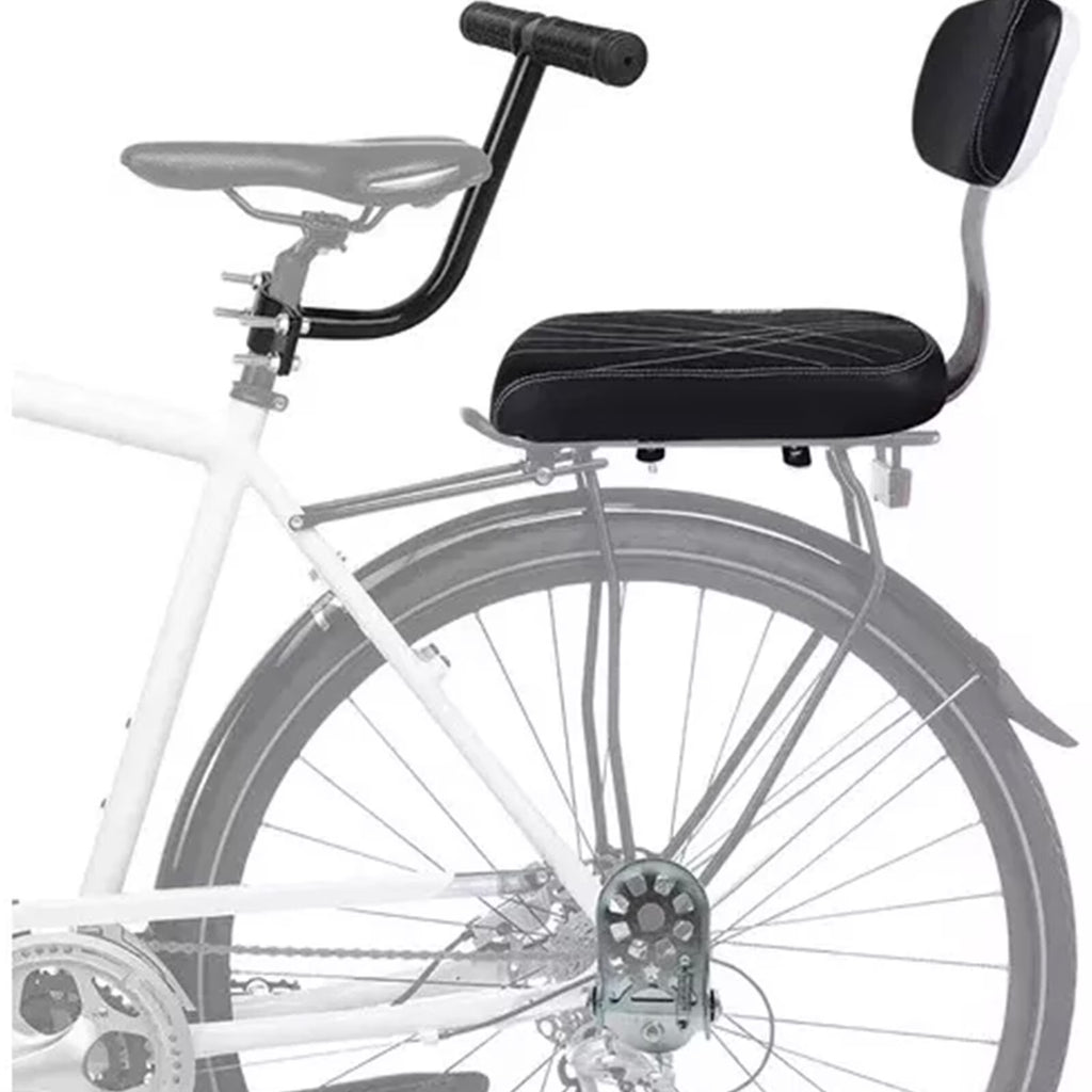 Hinzonek Bike Rear Seat Kit, Cushioned Back Seat + Backrest + Non-slip Handrails + Foldable Hidden Footrests + Handlebar Bell, Rear Bicycle Seat for Adults,Black