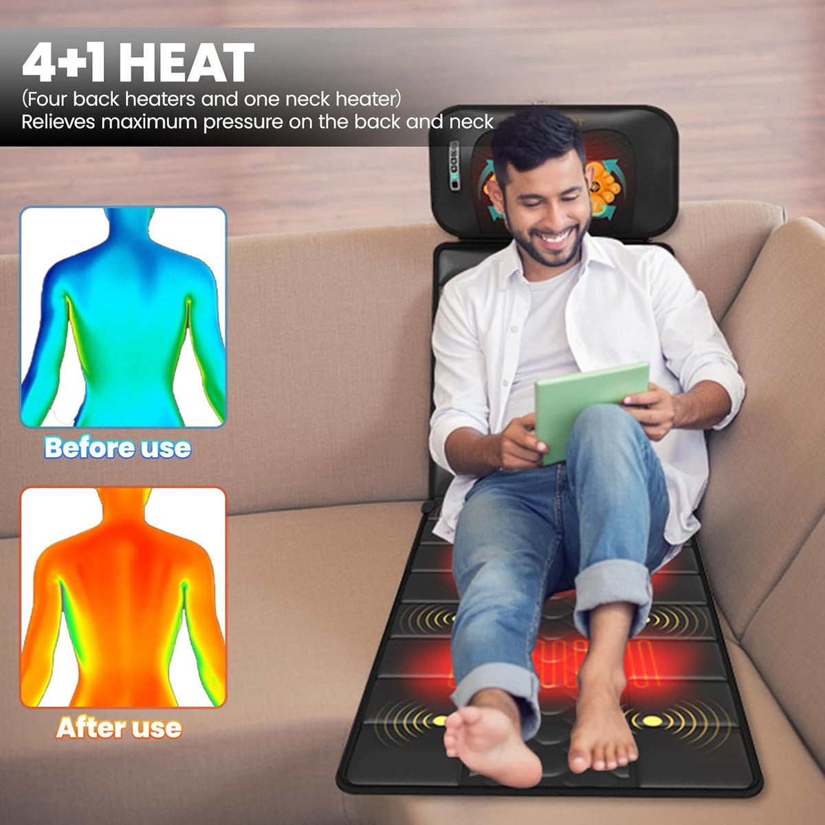 Massage Mat with Heat,Multifunctional Muscle Relaxation Massage Cushion,Full Body Vibration Heating, Massage Pad for Back Lumbarn Leg Pain Relief