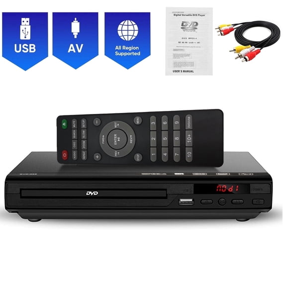 FAMKIT DVD Players for Smart TV, Simple DVD Player for Elderly, DVD Players CD Player with USB Input AV Cable for Home Stereo System, Black