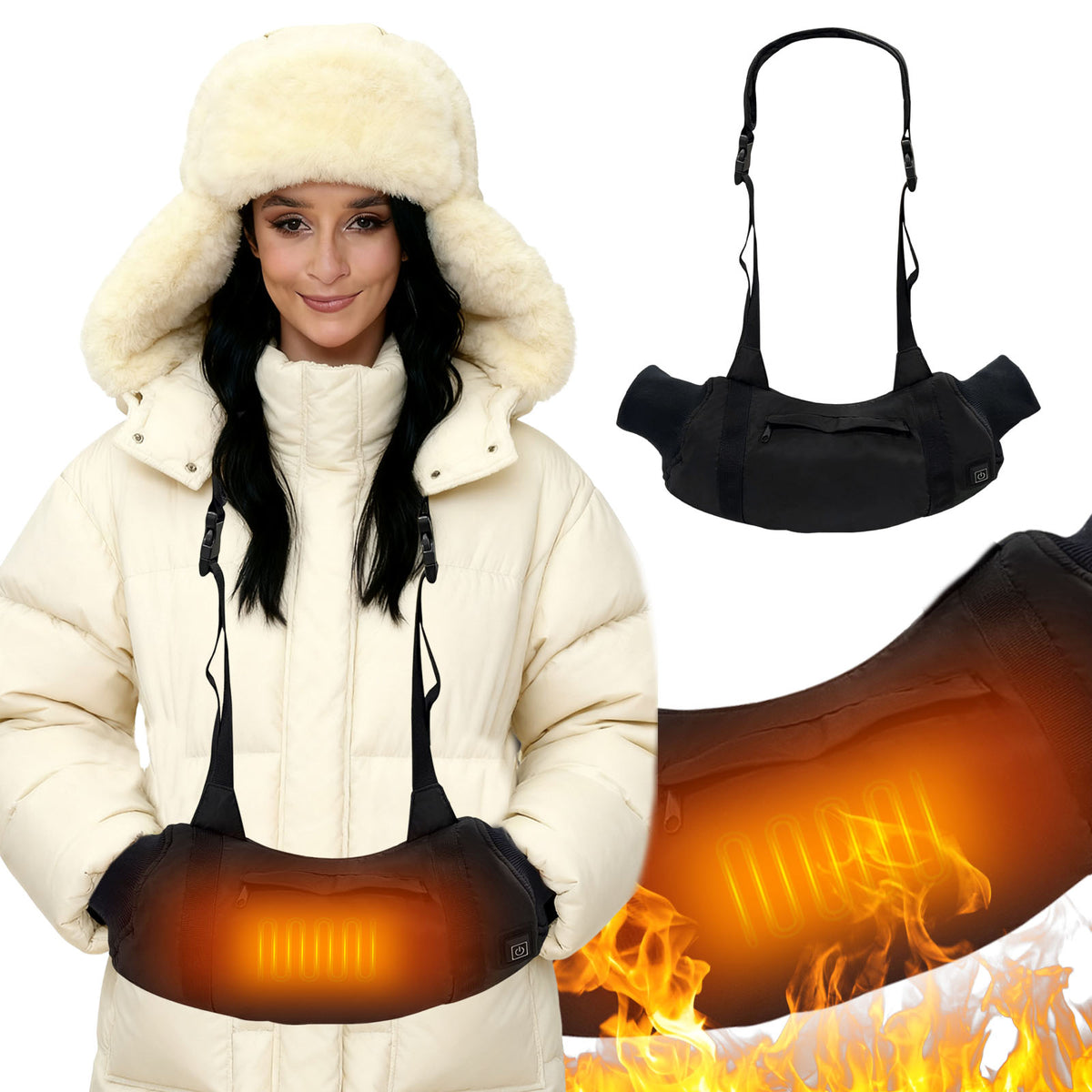 Haokaini Electric Heated Hand Warmer Pouch with Adjustable Belt, Portable USB Heated Hand Muff with 3-Temperature Settings for Men & Women, Ideal for Football, Hunting, Fishing, Camping, Instant Heating