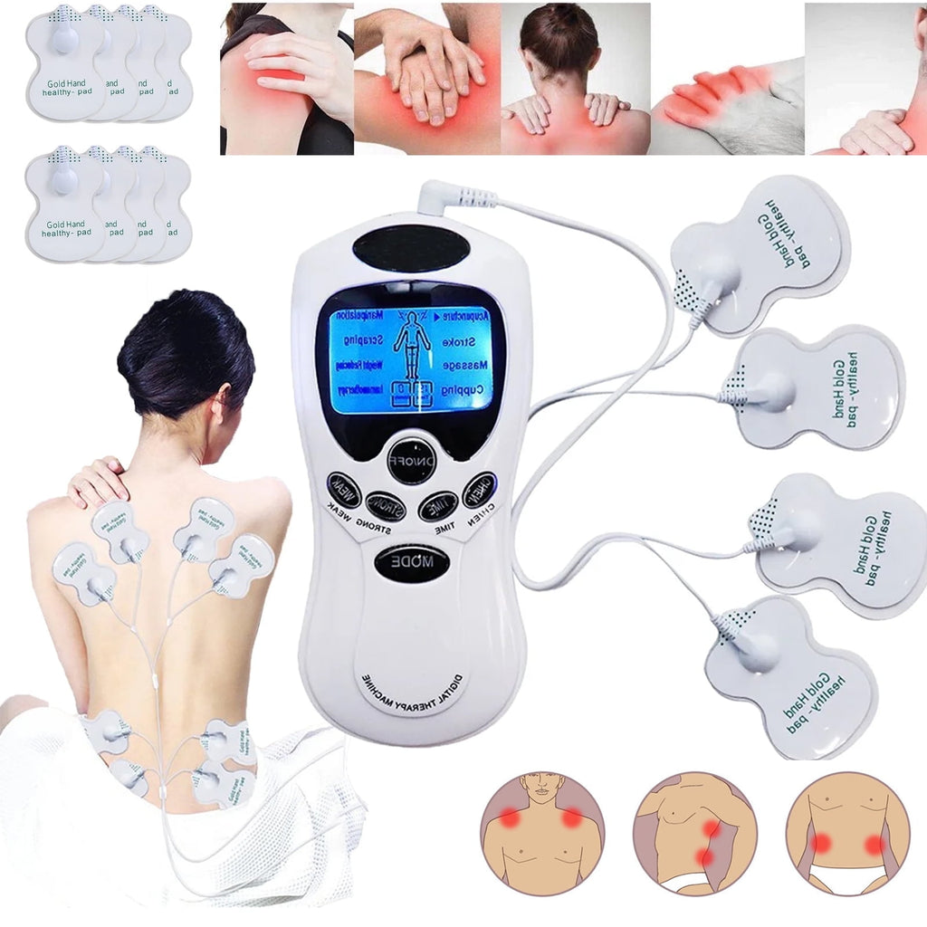OhhGo TENS Unit Electronic Pulse Massager for Electrotherapy Pain Therapy Muscle Stimulator Massager, 8 Modes and 4 Pads, Electric Massager for Shoulder Neck Back Waist Legs Feet